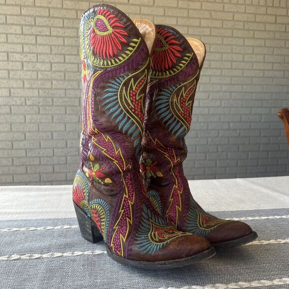 Old Gringo Tiegan Western Cowboy Boots Extremely Rare 7.5 Colorful Embroidered - Picture 2 of 16
